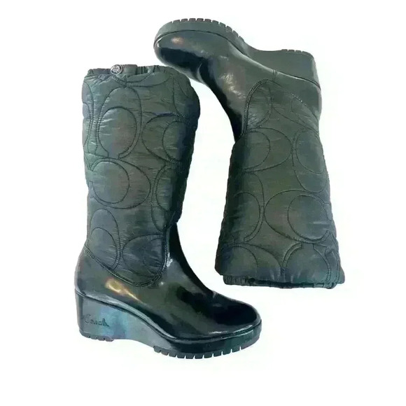 Coach Women's Black Quilted Mid-Calf Wedge Boots Size 7.5 Winter Casual - Picture 1 of 6
